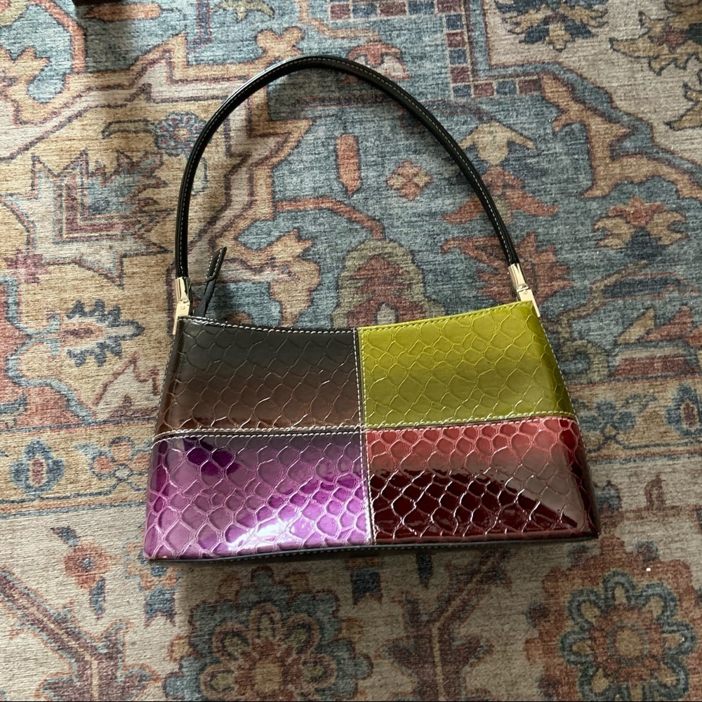 snake print color block shoulder bag